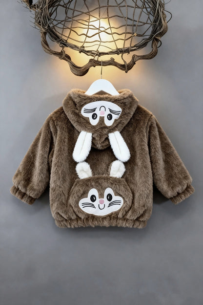 Rabbit Plush Hoodie Jacket – Brown