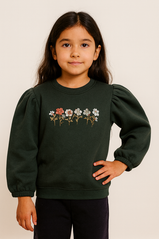 Floral Charm Green Sweatshirt Girls 419