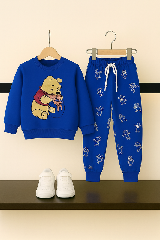 Royal Blue Kids Tracksuit – Winnie the Pooh Design with Printed Joggers 124