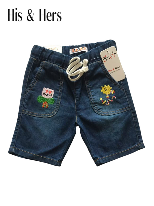 Star Embroidery Mid Blue Denim Shorts Girls 119
