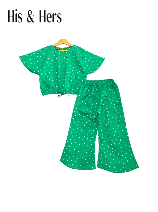 White Hearts All Over Print Green Skate Fish Girls