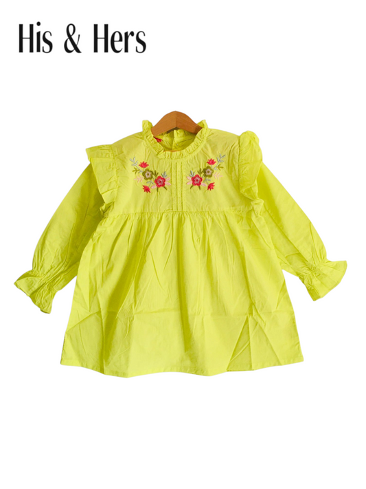 Embroidered Yellow Soft Cotton (Lawn) Girls Top 102