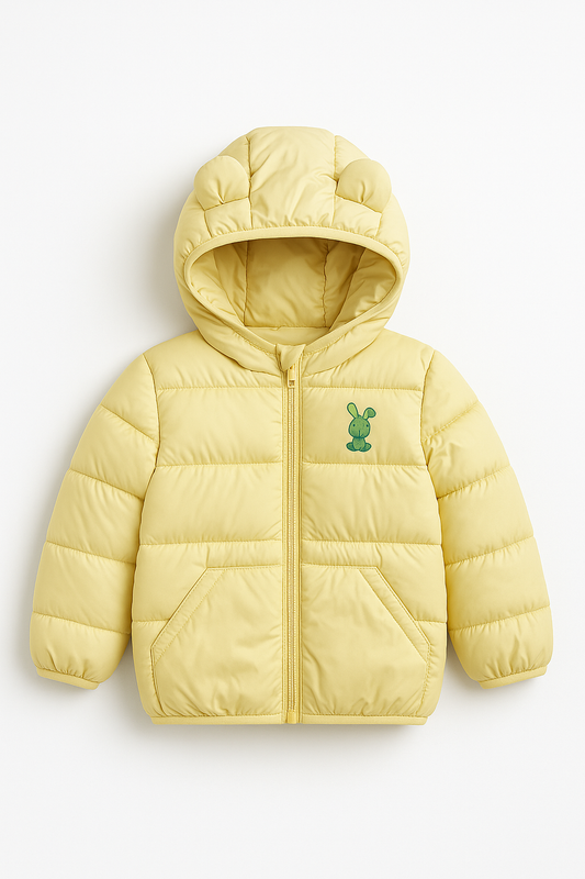 Imported Puffer Jacket Rabbit Print  - Creamy Yellow