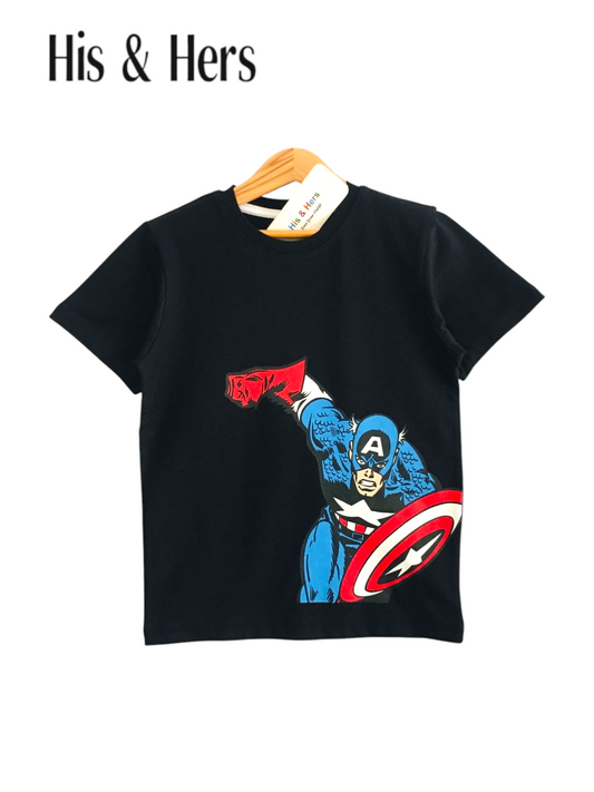 Captain America Kid's Black T-Shirt Boys 108