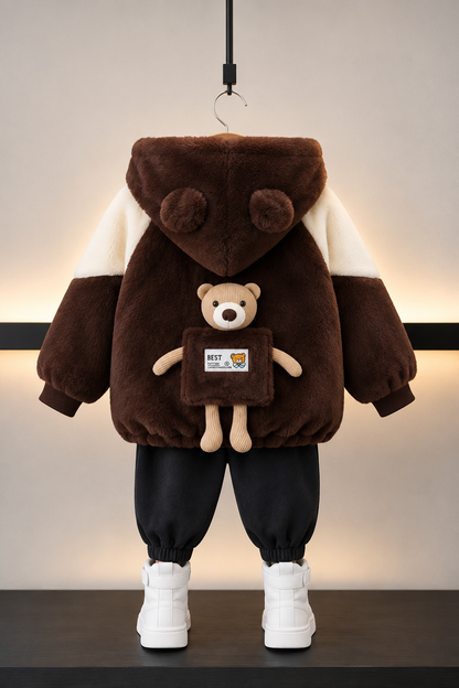 Kids Teddy Plush Jacket-Chocolate Brown 114