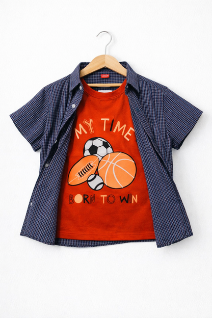 Blue & Black Checked Double Casual Shirt Boys 220