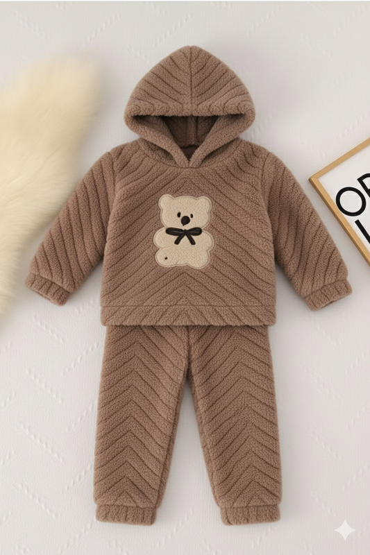 Kids Fuzzy Teddy Winter Night Suit- Brown
