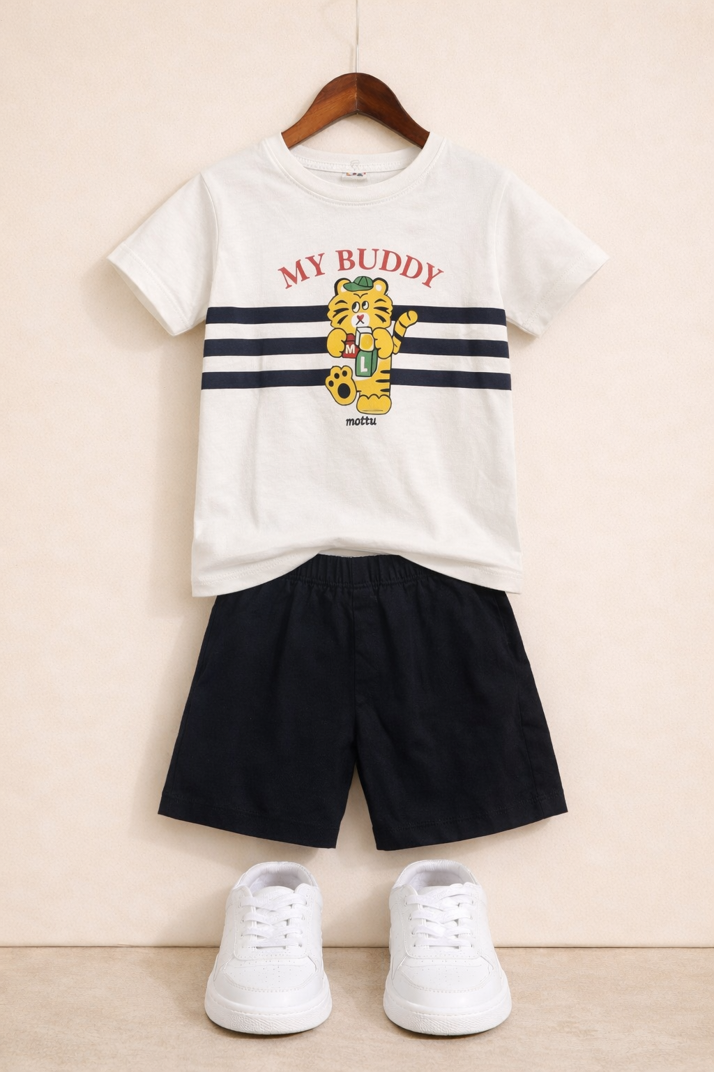 My Buddy Printed White T-Shirt Nicker Suit 227