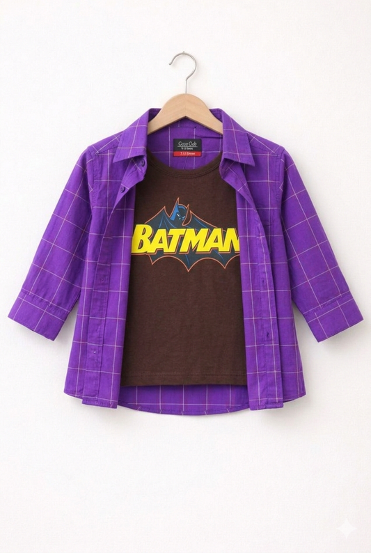 Purple Check Batman Double Casual Shirt