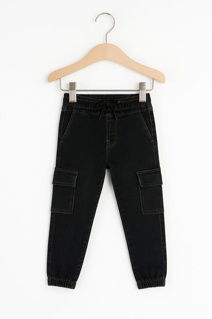 Charcoal Black Kids Cargo Jeans – Elastic Waist 450
