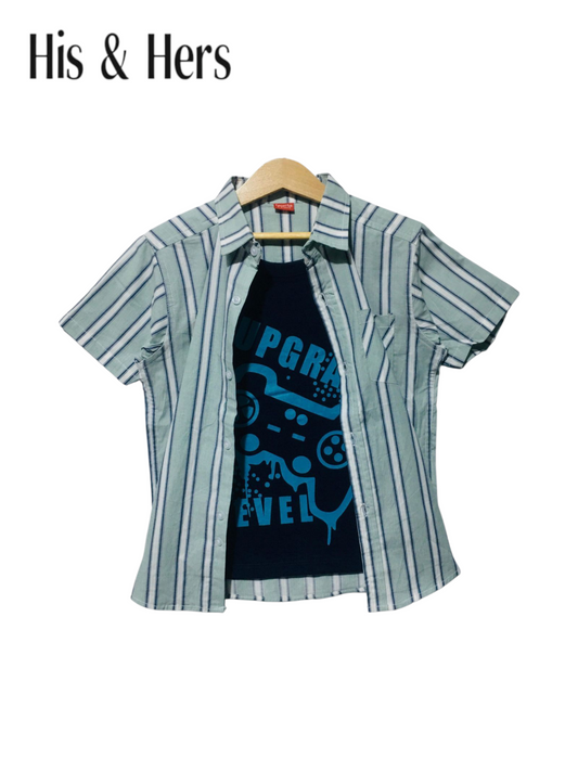 White Stripped Light Blue Double Casual Shirt 207