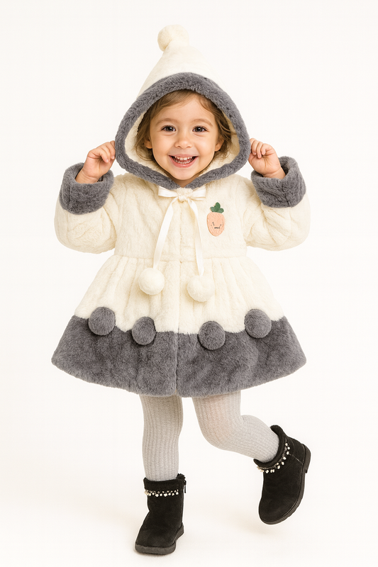 Grey Bunny Hooded Winter Coat for Girls