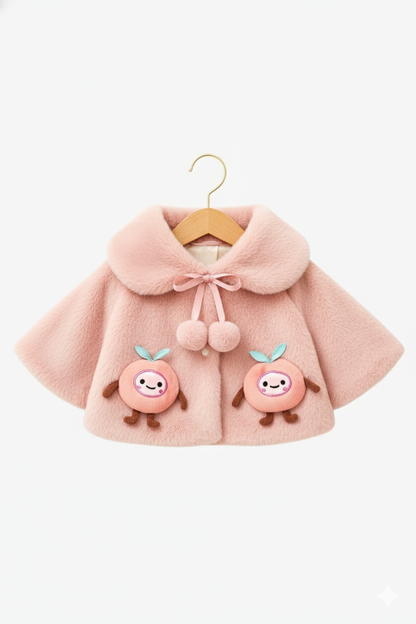 Fluffy Baby Pink Winter Cape for Baby Girls – 3D Apple