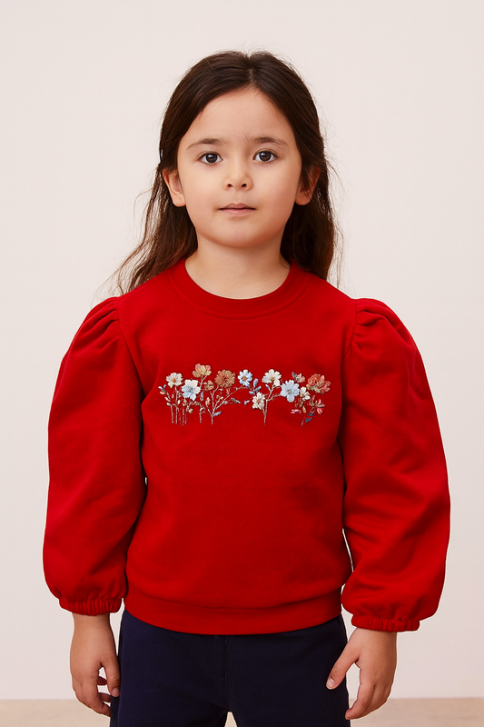 Floral Charm Red Sweatshirt Girls 407
