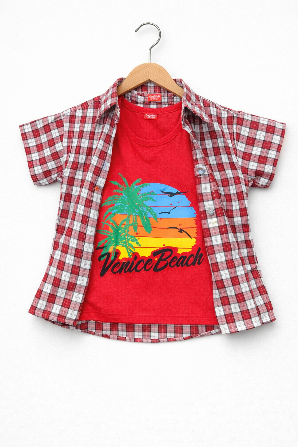 Red Check Venice Beach Printed Double  Casual Shirt 501