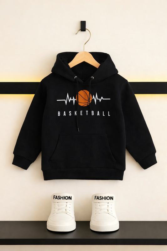 Basketball Printed Black Fleece Hoodie 532