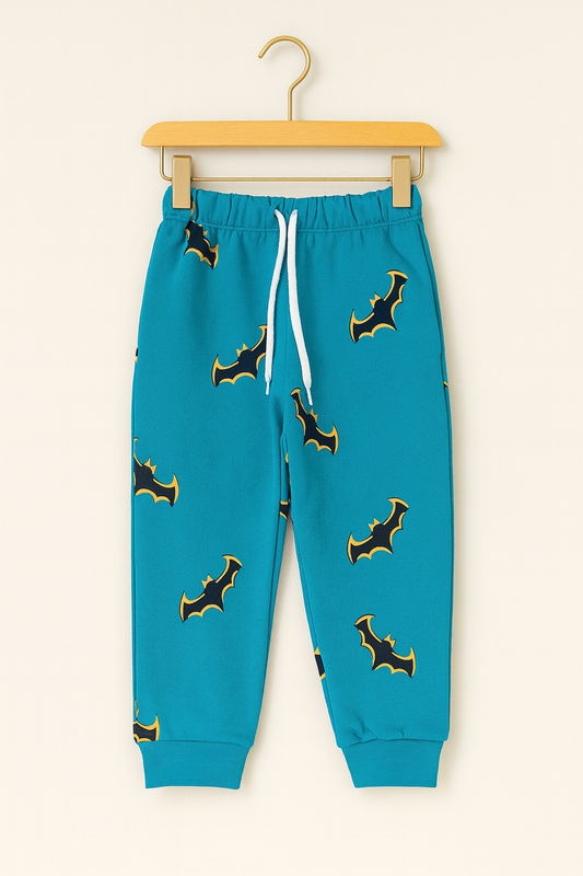 Hero Bat Print Joggers – Teal Blue 🦇💥