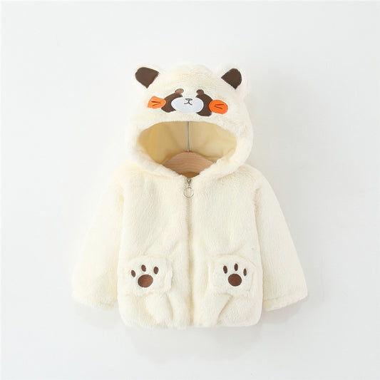 White Furry Bear Hoodie Jacket