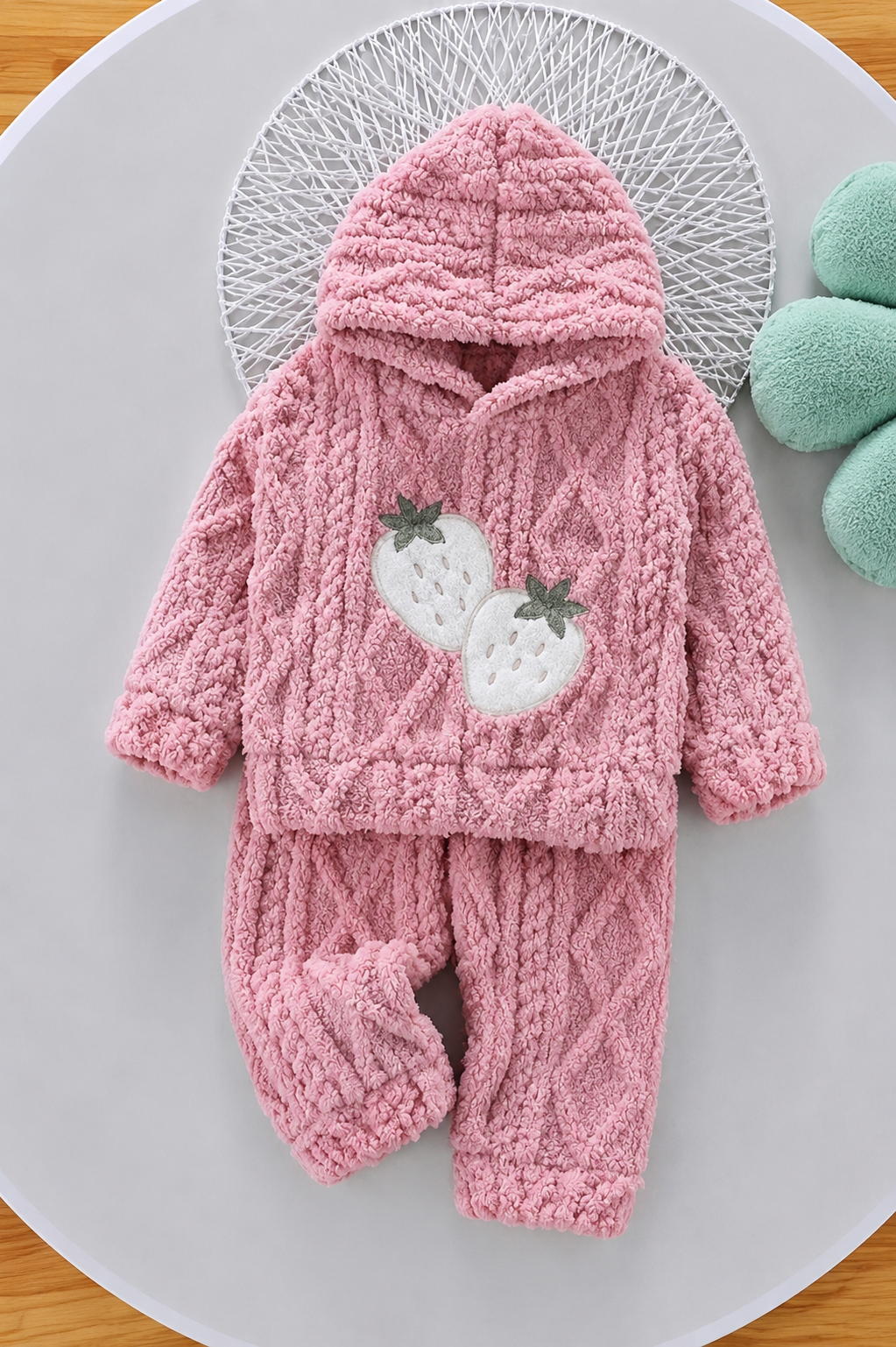 Pink Strawberry Coral Fleece Winter Night Suit 135