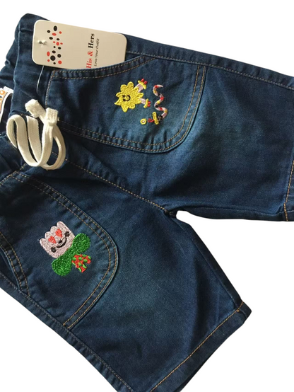 Star Embroidery Mid Blue Denim Shorts Girls 119