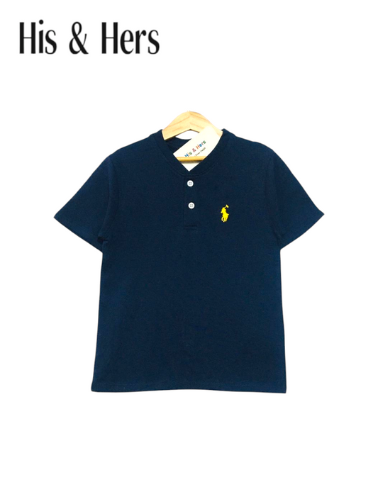 His&Hers Kid's Plain Navy Henly Polo Shirt Boys 108