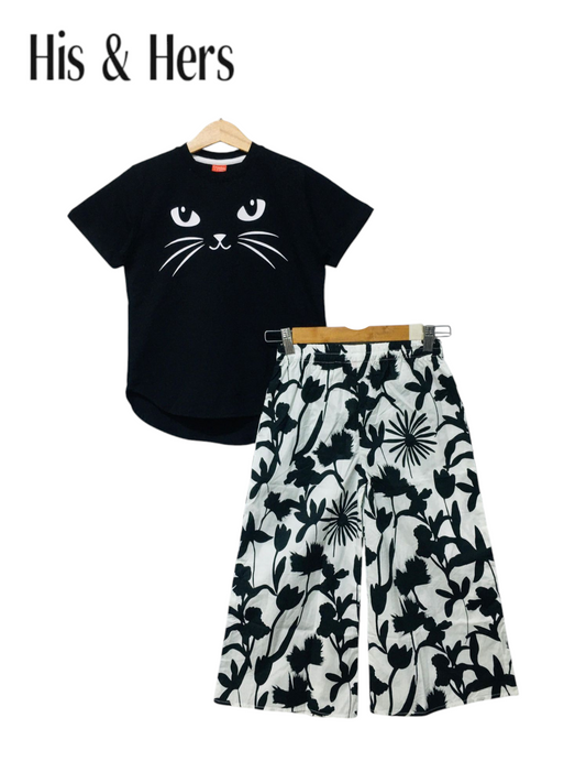 Cat Face Black T-Shirt &Cotton Flapper 201