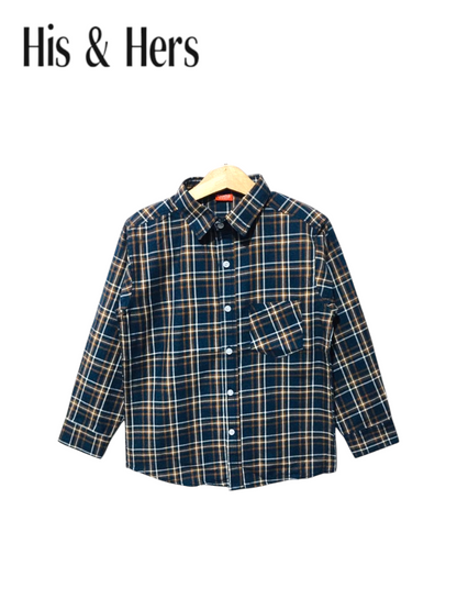 His&Hers Kid's Plaid Button Down yellow Check Shirts Cotton Long Sleeve Dress Shirt  115