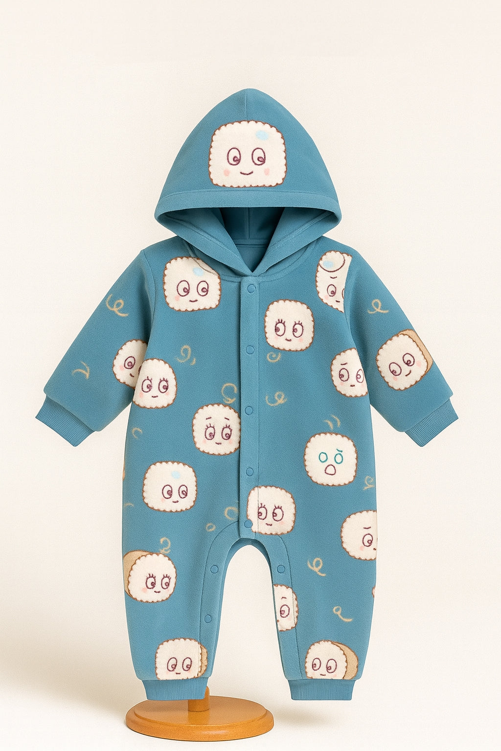 Cute Cloud Polar Fleece Blue Hooded Jumpsuit Bodysuit