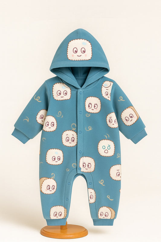 Cute Cloud Polar Fleece Blue Hooded Jumpsuit Bodysuit