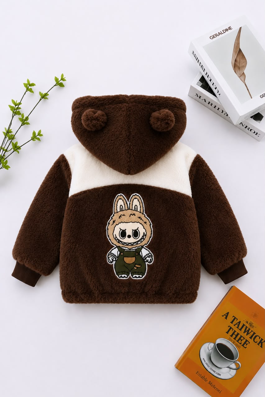 Labbubu Patch Plush Jacket – Chocolate Brown 410