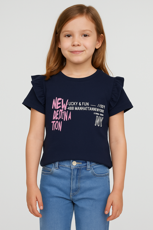 New Destination  Navy T-Shirt Girls 203