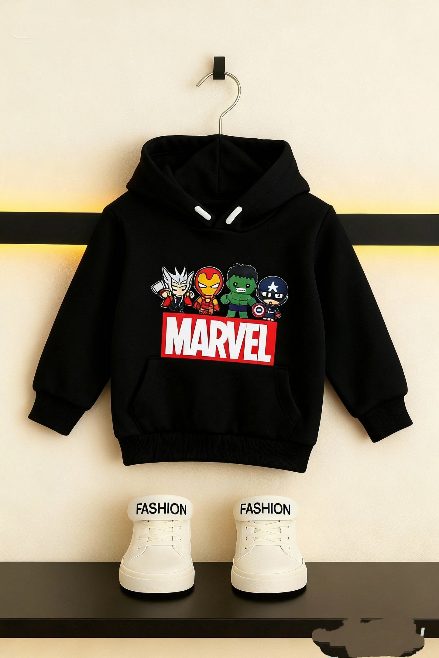 Marvel Heroes Print Black Hoodie For Boys 501