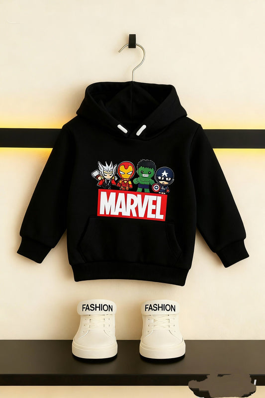 Marvel Heroes Print Black Hoodie For Boys
