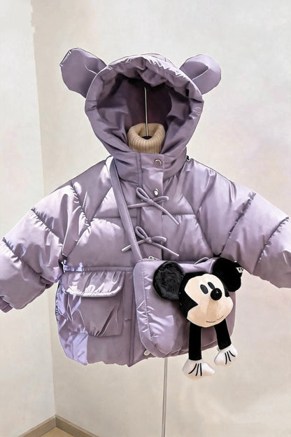 Misty Lilac Bow Puffer Jacket -Light Lavender