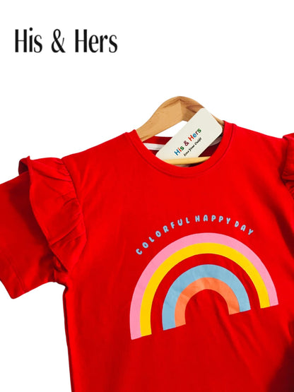 Rainbow Kid's Red T-Shirt & Cotton Flapper Girls 110