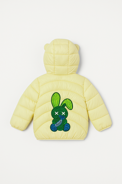 Imported Puffer Jacket Rabbit Print  - Creamy Yellow