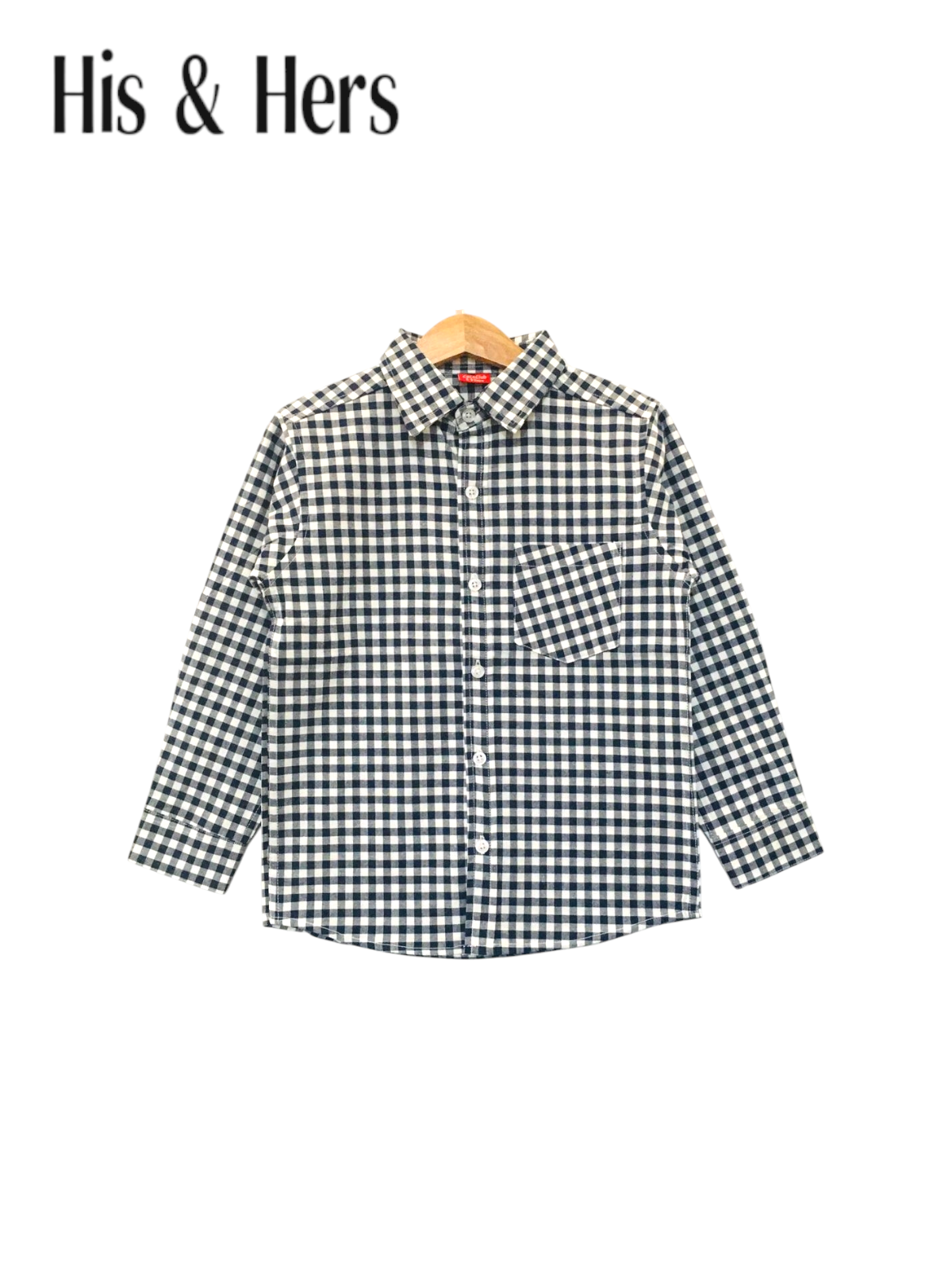 Navy& White Checked Long Sleeve Cotton Dress Shirt  109
