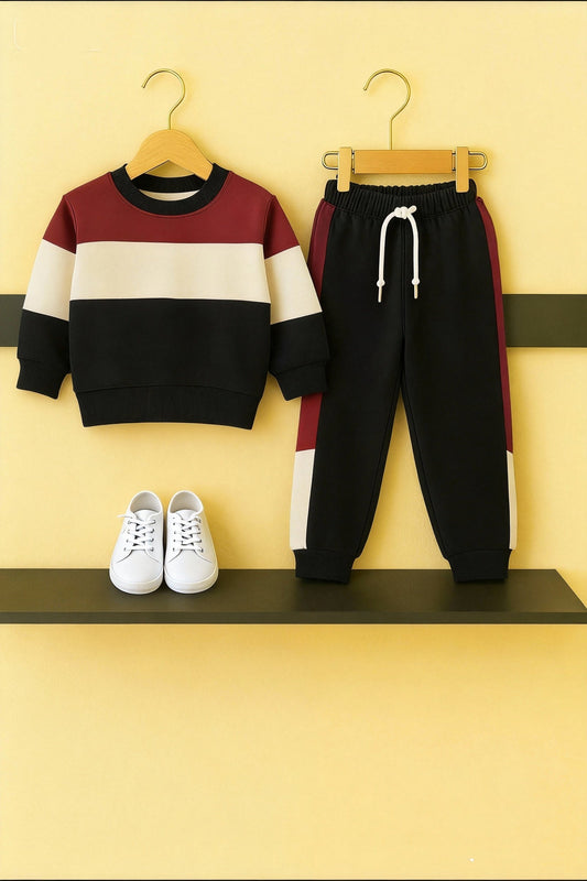 Colorblock Tracksuit Boys - Mahroon-White- Black 279