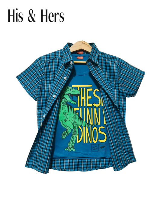 Blue Inner Blue Checked Double Casual Shirt Boys 211