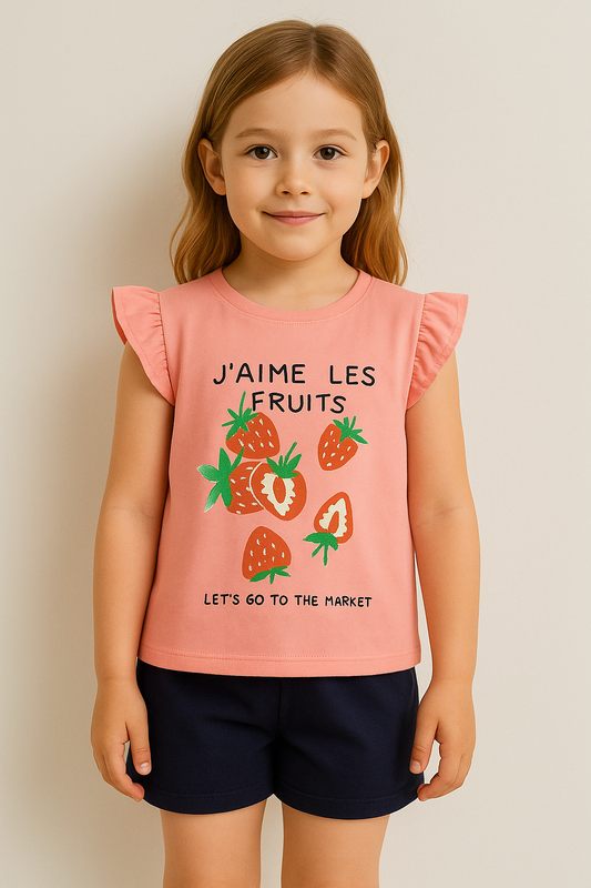 Strawberries Print Pink T-Shirt Girls 219