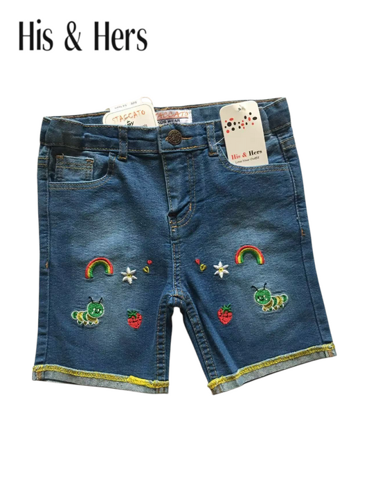 Rainbow Embroidery Light Blue Denim Shorts Girls 263