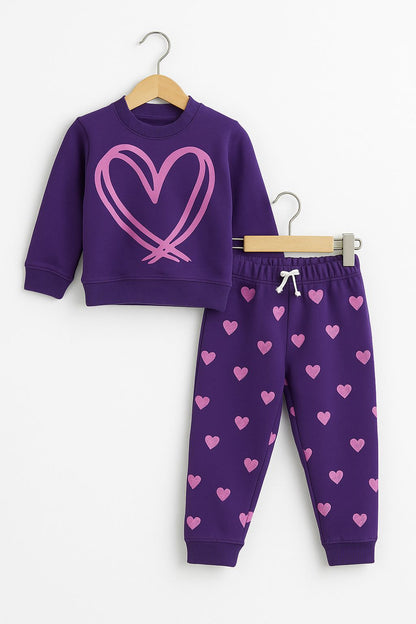 Girls’ Purple Fleece Heart Tracksuit –