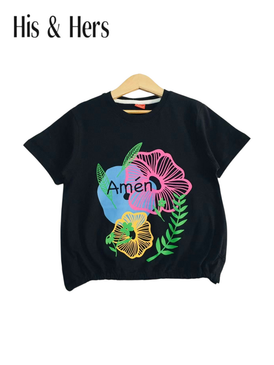 Amén Flowers Print Navy T-Shirt Girls 221