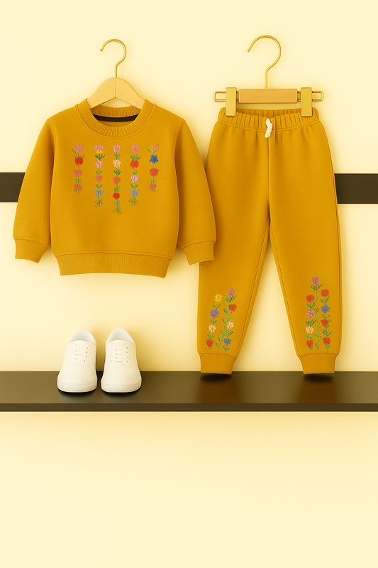 Mustard Floral Embroidered Girls Tracksuit 295