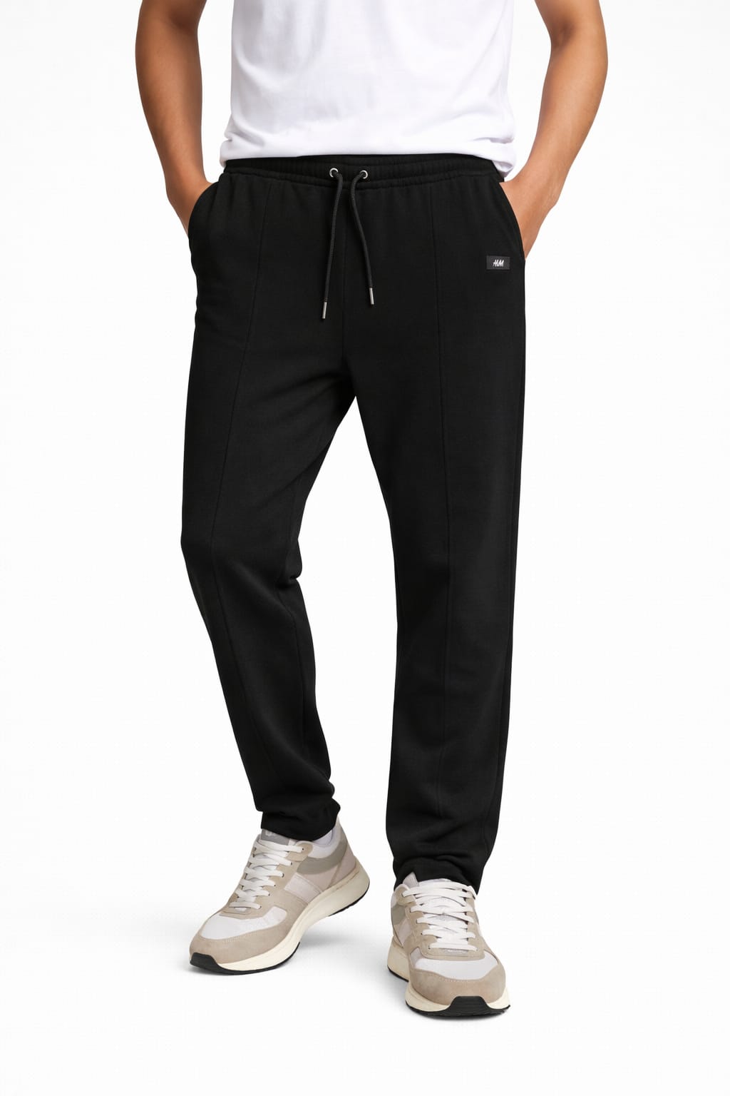 Black jogger trouser for men with stretch waist and pockets.