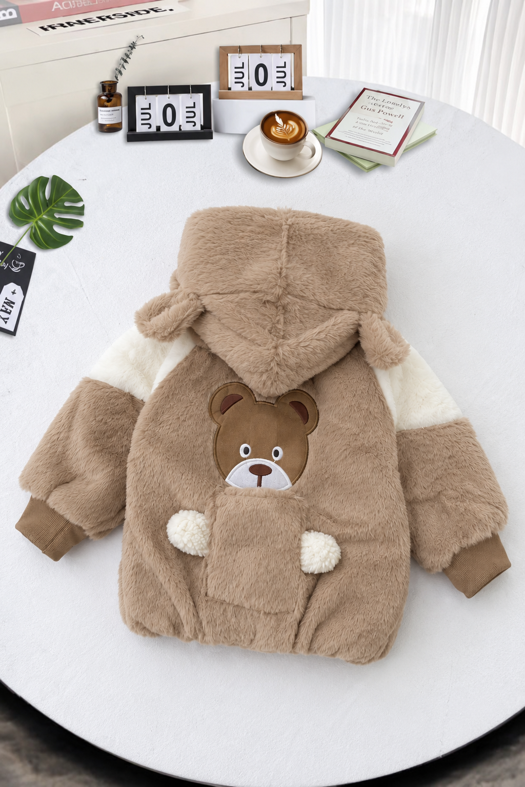 Kids Teddy Plush Hooded Jacket – Camel 122