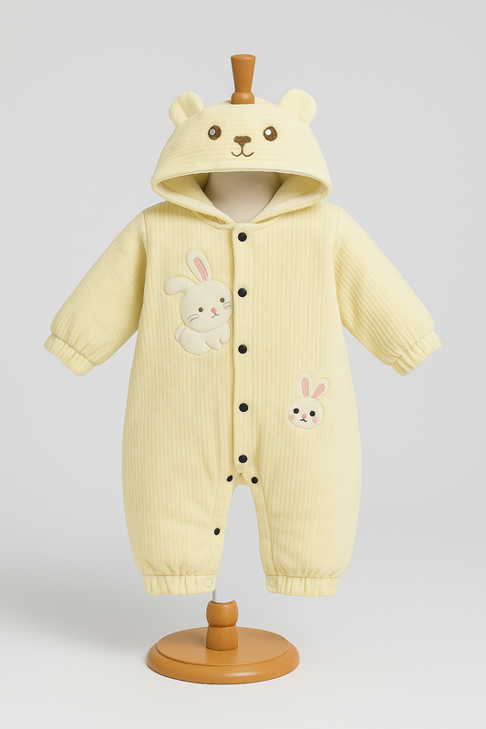 Playful Dino Dance Baby Romper – Yellow & Cream