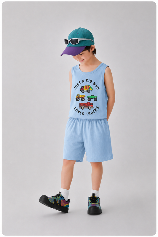 Cars Printed White Sleeveless  Boys Nicker Suit 269