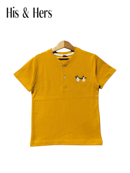 Penguin Logo Mustard Yellow Henly Polo Shirt Boys 104