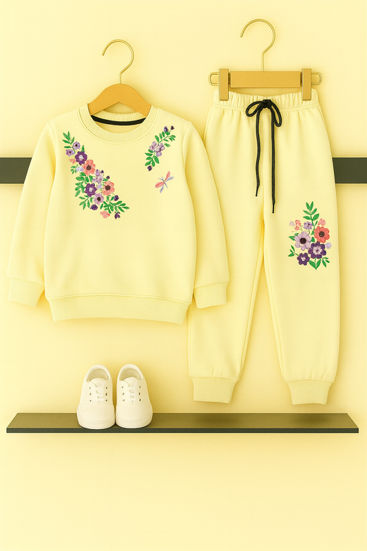Girls Side Embroidery Light Yellow Tracksuit 127